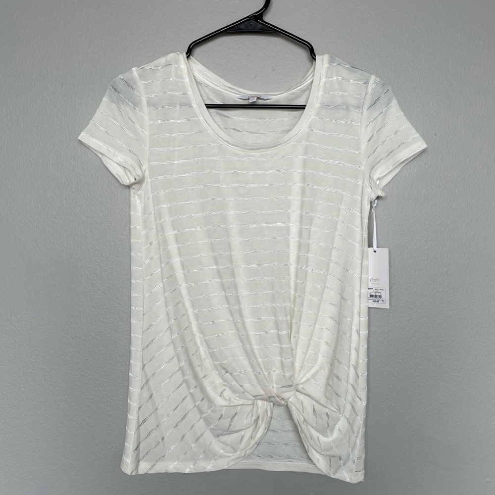 Candie’s White Short Sleeve Knot Top